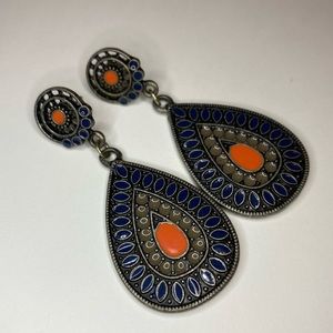 Funky Navy Blue & Orange Earrings